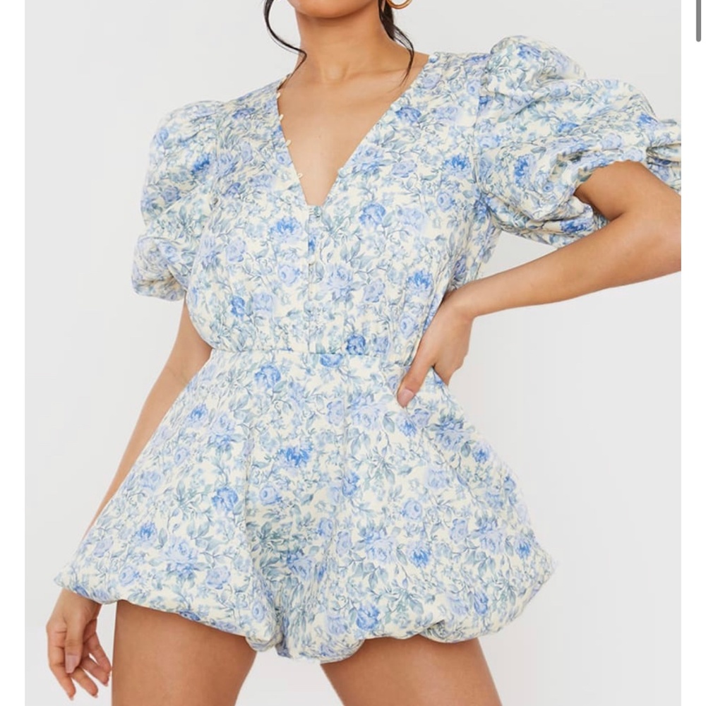 Lorna Lux Blue Floral Bubble Hem Playsuit